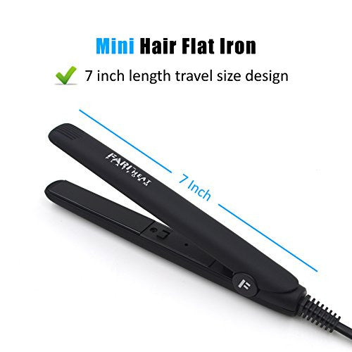 FARI Travel Mini Hair Flat Iron 1/2 Inch Ceramic Tourmaline Hair Straightener with Travel Bag Dual Voltage Travel Iron For Worldwide Use Temp 400F (Black)