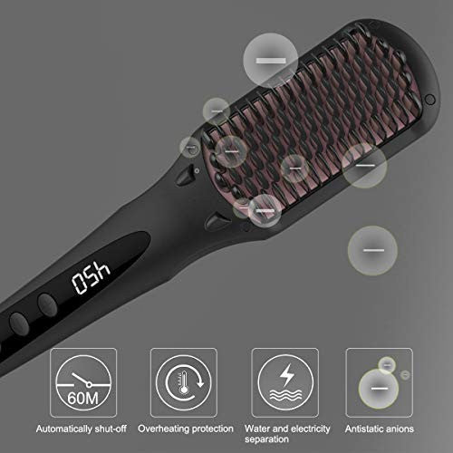 Professional Hair Straightener Brush 30s Faster MCH Heating, Anti Scald Ceramic Ionic Straightening Iron, Worldwide Dual Voltage Hot Air Comb with Temperature Lock Function
