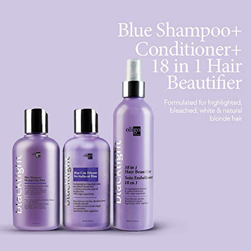 Oligo Professionnel Blacklight Trio - Shampoing bleu 8,5 oz, après-shampooing bleu 8,5 oz, embellisseur de cheveux 18 en 1 8,5 oz Trio Bundle
