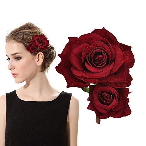 Rose Flower Hair Clip 3D Red Roses Flower Hair Accessories Comb Piece for Girls Women Bride Wedding Hair Clip Flamenco Dancer Hairpins Headwear Barrette Styling Tools Accessories Deep Red