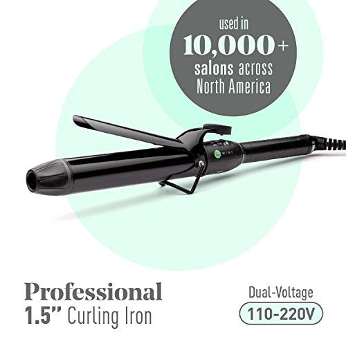 Professional Series Curling Iron 1 1/2 inch by MINT | Extra-Long 2-Heater Ceramic Barrel That Stays Hot. Hair Curler/Curl Former for Large Curls and Beach Waves. Travel-Ready Dual Voltage.