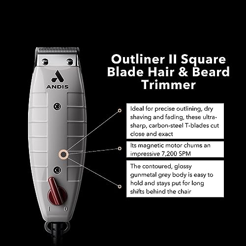 Andis 04685 Professional Outliner ll Square Blade Beard Trimmer - Blade Zero Gapper, Carbon Steel Blade - Grey