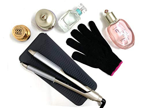 Pochette pour tapis résistant à la chaleur et gant résistant à la chaleur pour fers à friser, lisseurs, fers plats et outils de coiffure 11,5" x 6", silicone de qualité alimentaire, gris