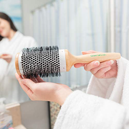 Round Blow Dryer Brush - Ceramic Barrel - Large 3.0 Inch Round Brush for Blow Drying - Thermal & Ionic Roll Styling Hairbrush to Blow Dry - Natural Wooden with Nylon Bristles - Hair Brush For Women