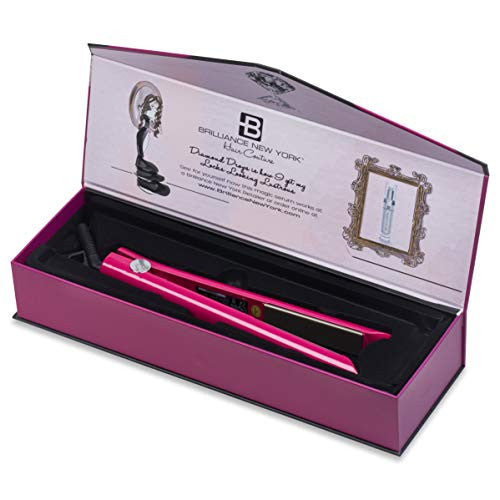 Brilliance New York - 1 英寸专业钻石钛金平板夹 - 二合一直发器和卷发器 - 防静电、防毛躁离子板 - 自动关闭双电压平板夹,带 LCD 显示屏(紫色)-1601024757