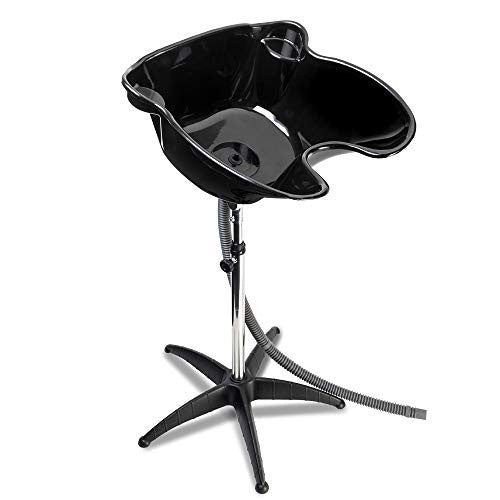 Mefeir Évier de shampoing portable noir avec hauteur et drainage réglables, bassin de lavage de cheveux pour salon de coiffure, bol profond