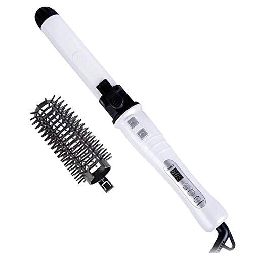 AIKO PRO Automatic RotatingTourmaline Ceramic 1.25 Inch Curling Iron Hair Curler Wand with LCD Adjustable Temperature Display and Anti-Scald Hot Brush Dual Voltage 100V-240V for All Hair Types (White)