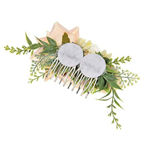 Vividsun Bridal Flower Comb Greenery Hair Comb Wedding Floral Headpiece (B/Rose Pink)