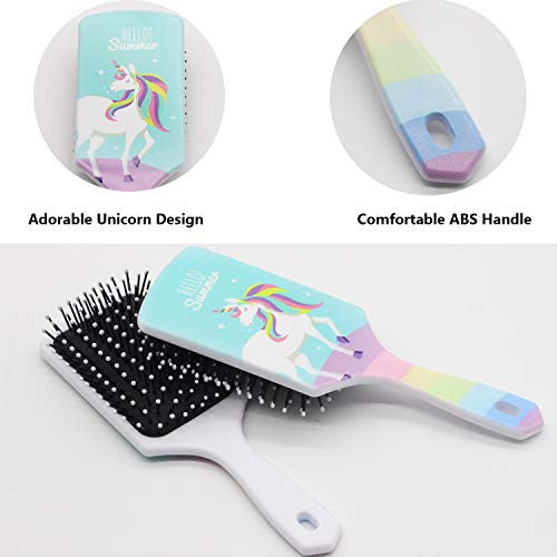 Unicorn Hairbrush, Blue Hair Detangler Brush Handmade Comb with Rainbow Paddle Soft Nylon Bristle & Air Cushion Brush Wave Frizzy Long Thick Fine Hair Smoothing Straightener Brush for Women Girls