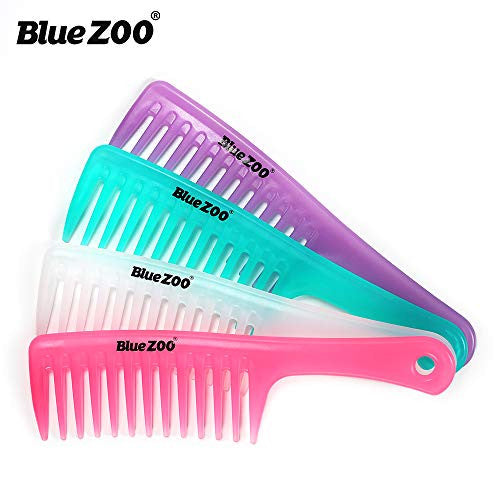 BlueZOO 4 Pieces 9.5 Inches Anti-static Large Tooth Detangle Comb Wide Tooth Hair Comb Salon Shampoo Comb for Thick Hair Long Hair and Curly Hair