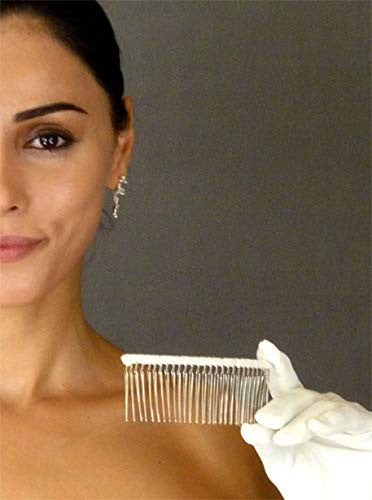 Enchanted Brides Peignes à cheveux fantaisie à 27 dents en fil métallique enveloppé de tulle pour peignes de voile de mariage (#C266x3) (ivoire)