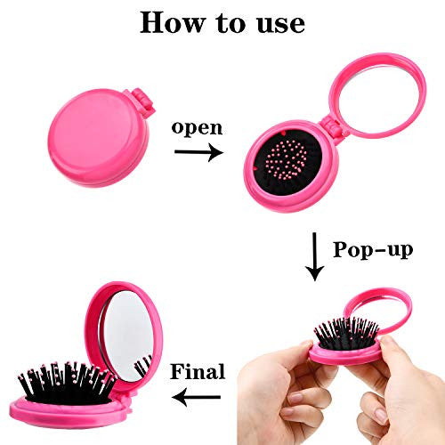 7 Pieces Round Travel Hair Brush with Mirror Mini Folding Hair Brush Gift Pocket Hair Bomb with Makeup Mirror for Daily Travel Supplies