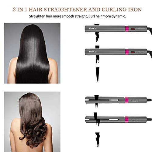 Hair Straightener and Curling Iron 2 in 1 for Hair Styling, Tourmaline Ceramic Flat Iron for All Hair Types Real-Time Temperature Display 2020 Latest Professional Version (Gray)