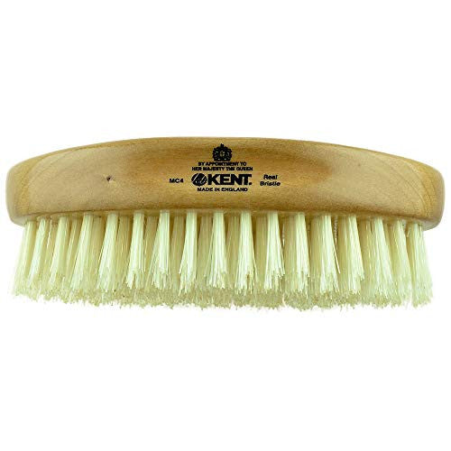 Brosse à cheveux ovale militaire pour homme Kent MC4 5" en bois de cerisier pour homme. Poils blancs purs 1/2" + nettoyant pour brosse à cheveux Kent LPC2. Meilleur kit de soins capillaires pour hommes, brosse 360 ondulées (MC4+LPC2)