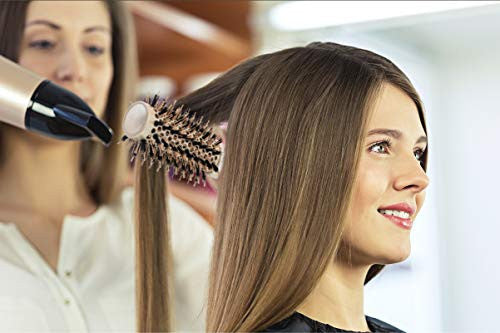 Fagaci Small Round Brush for Blow Drying with Natural Boar Bristle, Round Brush | Nano Technology Ceramic + Ionic for Hair Styling, Drying, Healthy Hair and Add Volume | Hair Brush + 4 Styling Clips
