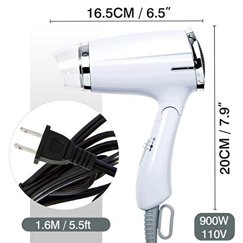 Compact Hair Dryer Travel Hair Blow Dryer Folding Hair Dryer 3 Heat Settings Lightweight Blow Dryer Small 8x7inch (Small Folding 6.5x4'', White)