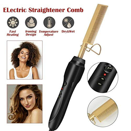 Electric Comb Straightener wand Hair Curling Irons Straightening Comb Hot Electr (Gold)