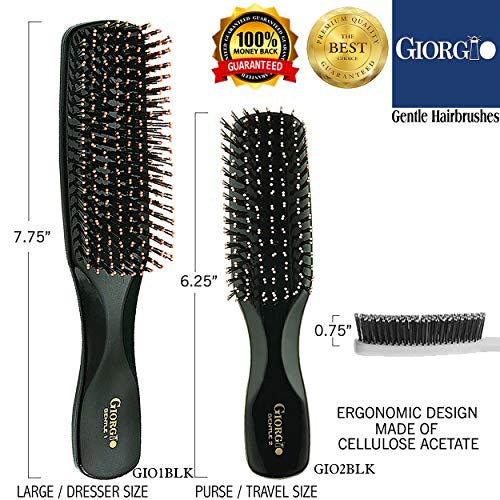 Giorgio GIO1BLK Gentle Dresser Size Detangle Brush - Wet Hair Brush & Hair Massager for Hair Growth - Pro Detangling Brush for Sensitive Scalps - Anti Static Ionic Hair Brush (7.75", Black)