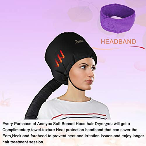 Bonnet Hood Hair Dryer Attachment, Anmyox Hooded Hair Dryer Home Hair Drying Cap for Styling,Curling and Hair Deep Conditioning,Adjustable Large Soft Bonnet for Hand-held Blowing Hair Dryers.