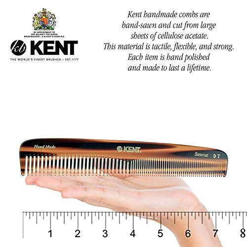 Kent 9T Pocket Comb - Hair Straightener - Wide Tooth/Fine Tooth Comb for Hair Care - Beard Straightener Comb - Detangling Comb and Straightening Comb (6 PACK) (7 1/2")