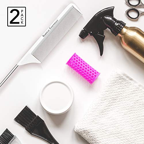 8.8 Inch White and Black Metal Tail Comb (2 Pack) Carbon Fiber and Stainless Steel Pintail | Lightweight | Rat Tail Styling Combs for all Hair Types | Fine Tooth Teasing Comb Set