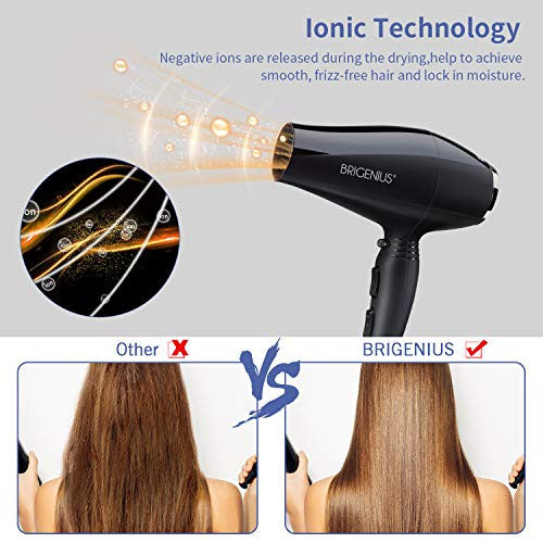 1875 watt Professional Salon Hair Dryer With AC Motor For Faster Drying & Maximum Shine - High safety ETL Certified Hot Tool Dryer. Ionic Blow Dryer For Frizzy Curly Hair With Diffuser & Concentrator