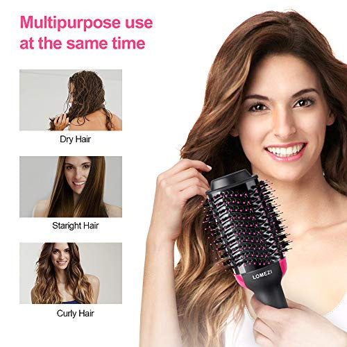Hair Dryer Brush, LOMEZI Hot Air Brush, One Step Hair Dryer & Volumizer, 3 in1 Anti-scald Negative Ionic Ceramic Dryer Brush for Dry & Straighten & Curl, Smooth Frizz (black-2)
