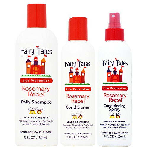 Ensemble TRIO de shampooing, après-shampooing et spray revitalisant Fairy Tales Romarin (avec peigne à queue en acier élégant) (12 oz, 8 oz, 8 oz TRIO KIT)