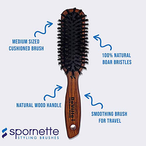 Spornette Deville Sculpting Hair Brush #343 Soft Boar Bristle, Wood Handle, Cushioned Smoothing Brush for Daily Maintenance, Finishing & Adds Shine to Brush Outs and Blow Outs