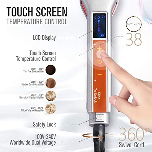 Samsara 专业沙龙级直发器,触摸屏,陶瓷金属加热智能控制,3D 浮动钛板直发器,1.75 英寸超宽面板,双电压