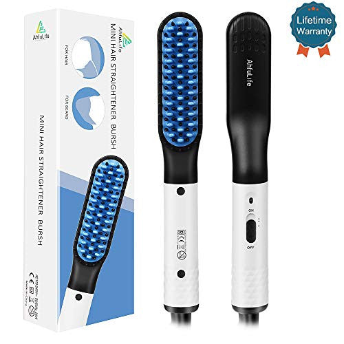 Hair/Beard Straightener Brush, AhfuLife Electrical Hair Styler Comb With Anti-scald Ceramic Ion, Quick Heating for Hair Styling & Beard Grooming for Men