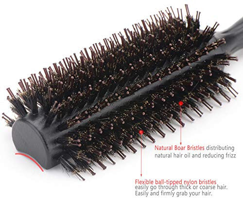 Brosse à cheveux en poils de sanglier naturels et de nylon – Brosse à cheveux semi-ronde professionnelle ronde en bois pour coiffer les cheveux moyennement ondulés, bouclés et volumineux pour femmes et hommes