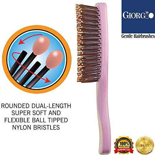Giorgio GIO1P Brosse démêlante douce de taille commode – Brosse à cheveux mouillés et masseur de cheveux pour la croissance des cheveux – Brosse démêlante professionnelle pour cuir chevelu sensible – Brosse à cheveux ionique antistatique (7,75", rose)