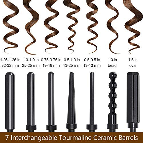 PARWIN 7 in 1 Professional Curling Iron Wand Set with Interchangeable Ceramic Barrels Hair Curler for All Hair with Heat Protective Glove and Hair Clips, Heat Up Fast, Dual Voltage