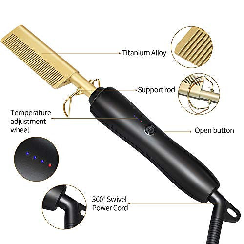 Aostuo Electric Hot Straightening Heat Pressing Comb Ceramic Curling Flat Iron Curler Designed Hair Straightener for Natural Black Hair,Wigs,Beards