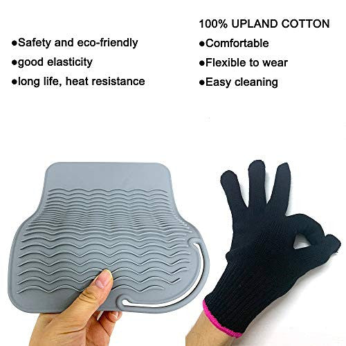 Flat Iron Travel Mat, Curling Iron Counter Protector with Heat Resistant Glove for Curling Irons, Hair Straightener, Flat Irons and Hair Styling Tools, 9” x 6.5”, Gray by Lessmon
