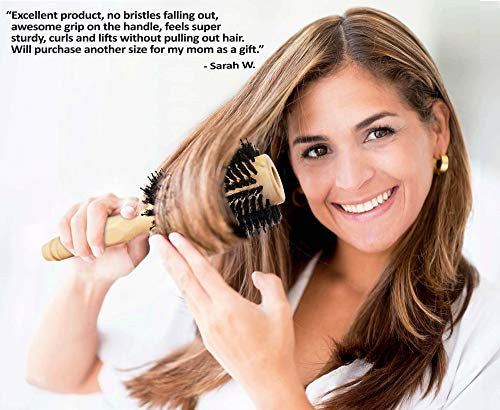 High-Density Boar Bristle Wooden Round Brush Small (1" Barrel, 2" with Bristles) for Blow-drying | Curling Short, Thin or Fine Hair - Get Salon-Like Blowouts