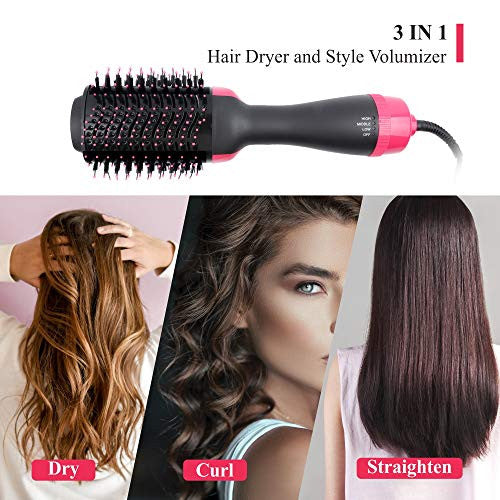 Vech Hair Dryer Brush and Hot Air Brush, Air Hair Brush 4 in 1 Electric One Step Hair Dryer Volumizer with Negative Ion Curling Dryer Brush Style, Hair Straightening Brush, Rotating Blow Dryer Brush
