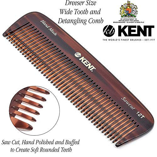 Kent 12T Handmade Detangling Comb Wide Tooth Comb for Curly Hair/Hair Detangler Hair Comb for Men and Hair Combs for Women/Kent Comb Dry Comb and Wet Comb Pocket Combs for Men Detangler Comb Mens Comb
