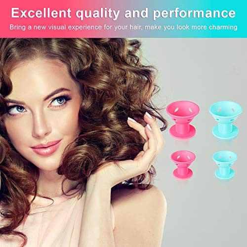 90 Pieces Hair Silicone Curler Rollers Blue and Pink Hair Curlers Rollers Set Including 45 Pieces Large Size and 45 Pieces Small Size, with a Transparent Zipper Bag