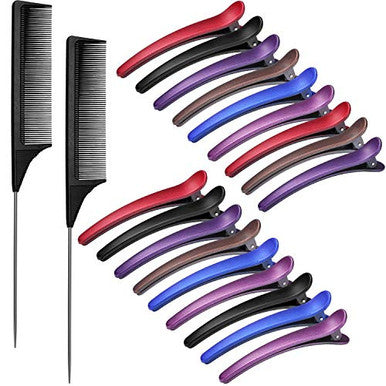 18 Pieces Styling Hair Clips Duckbill Alligator Hair Barrettes Pins and 2 Packs Black Carbon Fiber Tail Comb Rat Tail Comb Stainless Steel Pin Tail Comb Heat Resistant Teasing Comb