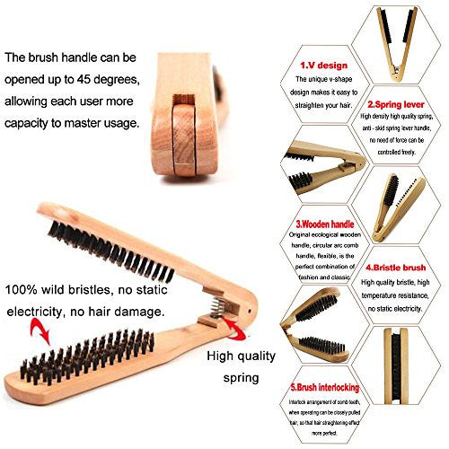 Longjet – brosse à lisser les cheveux, à poils durs, pour cheveux naturels, peigne antistatique en bois naturel
