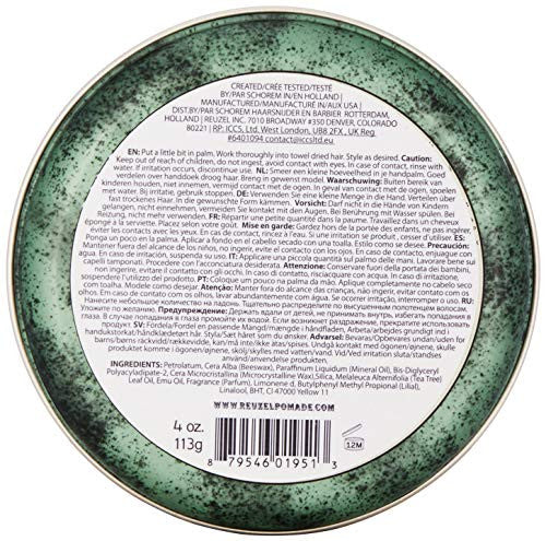 REUZEL 绿色发油,中等定型力,4 盎司。