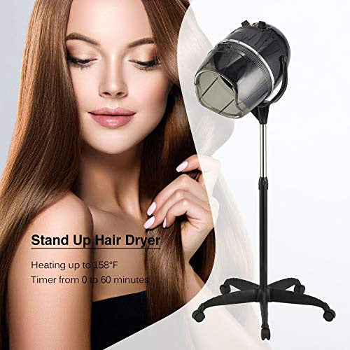 Y-NOT Professional Hairdryer Adjustable Hooded Stand Up Hair Bonnet Dryer, Floor Standing Rolling Base with Wheels for Beauty Salon Equipment Home