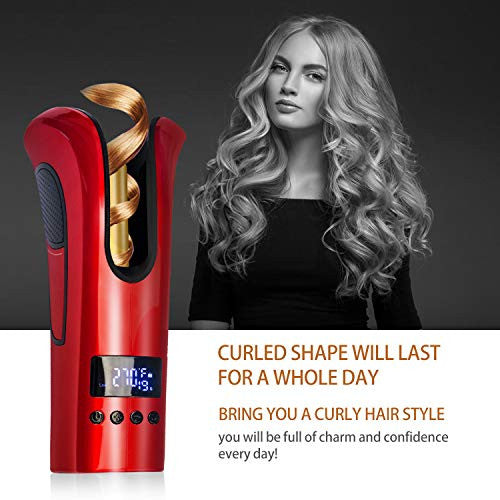 Yitrust Automatic Hair Curler Spin Curl 1" Ceramic Auto Curling Iron Machine Temperature Time Spiral 360° Rotating (Red)