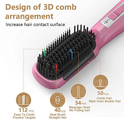 mesky Hot Air Brush & Hair Straightener Brush, 4-in-1 Hair Dryer Brush Styler for Drying, Straightening, Curling, Salon Negative Ion Infrared Hair Care Multi-function Hair Styling Tools (pink)