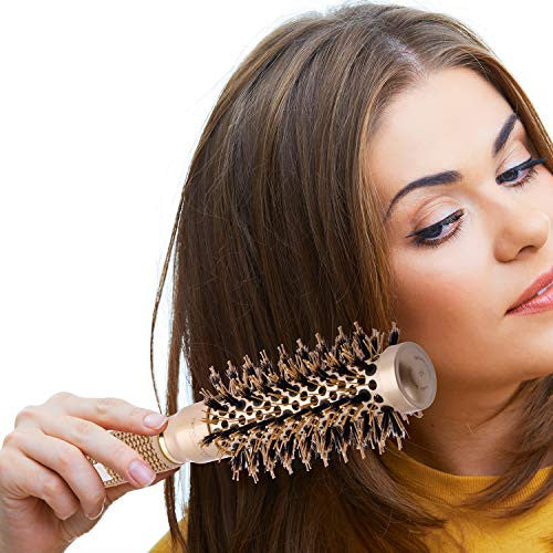 FIXBODY Round Barrel Hair Brush with Boar Bristles, Nano Thermal Ceramic,Ionic Tech and Anti-Static for Hair Blow Drying, Styling, Curling, Straightening (2.2 inch, Barrel 0.98 inch)