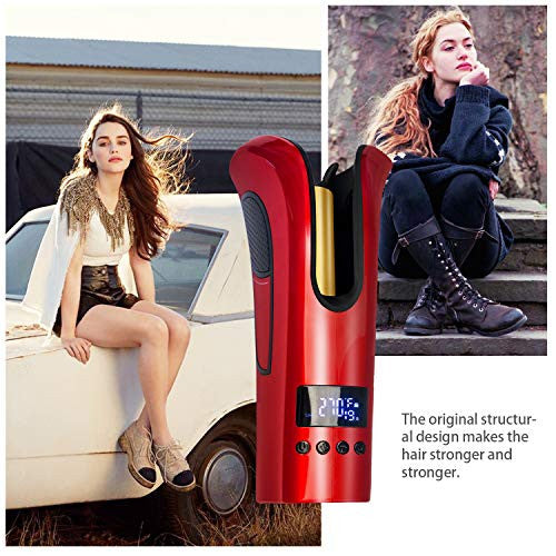 Yitrust Automatic Hair Curler Spin Curl 1" Ceramic Auto Curling Iron Machine Temperature Time Spiral 360° Rotating (Red)