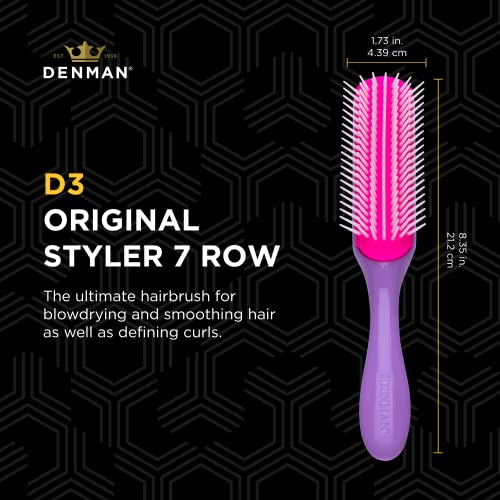 Denman Curly Hair Brush D3 (African Violet) 7 Row Styling Brush for Detangling, Separating, Shaping and Defining Curls - For Women and Men