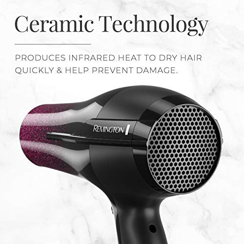 雷明顿 D5950 终极顺滑吹风机,3 种热力 + 2 种速度设置 + 冷风,黑色/紫色